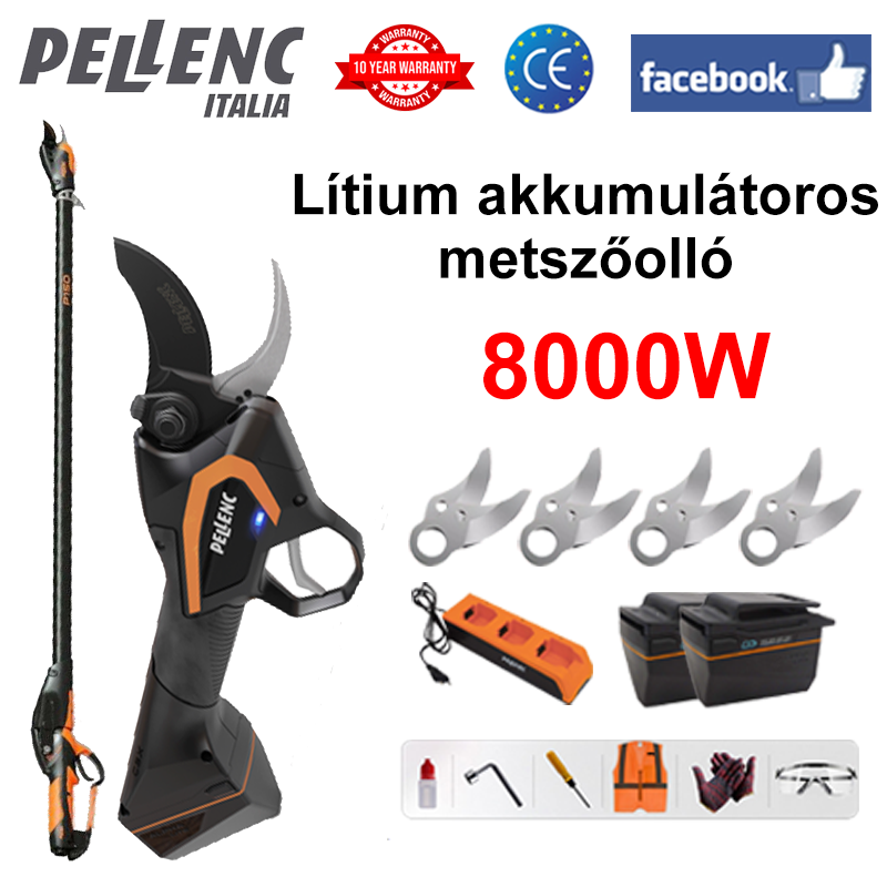 [Bővítő rúd: 1,5M ~ 4,6M] LED teljesítmény kijelző (30 óra akkumulátor-élettartam) 8000W kefe nélküli motor lítium kerti olló + akkumulátor *2 + töltő + SK9 ötvözet penge *4 + kenőanyag + szemüveg