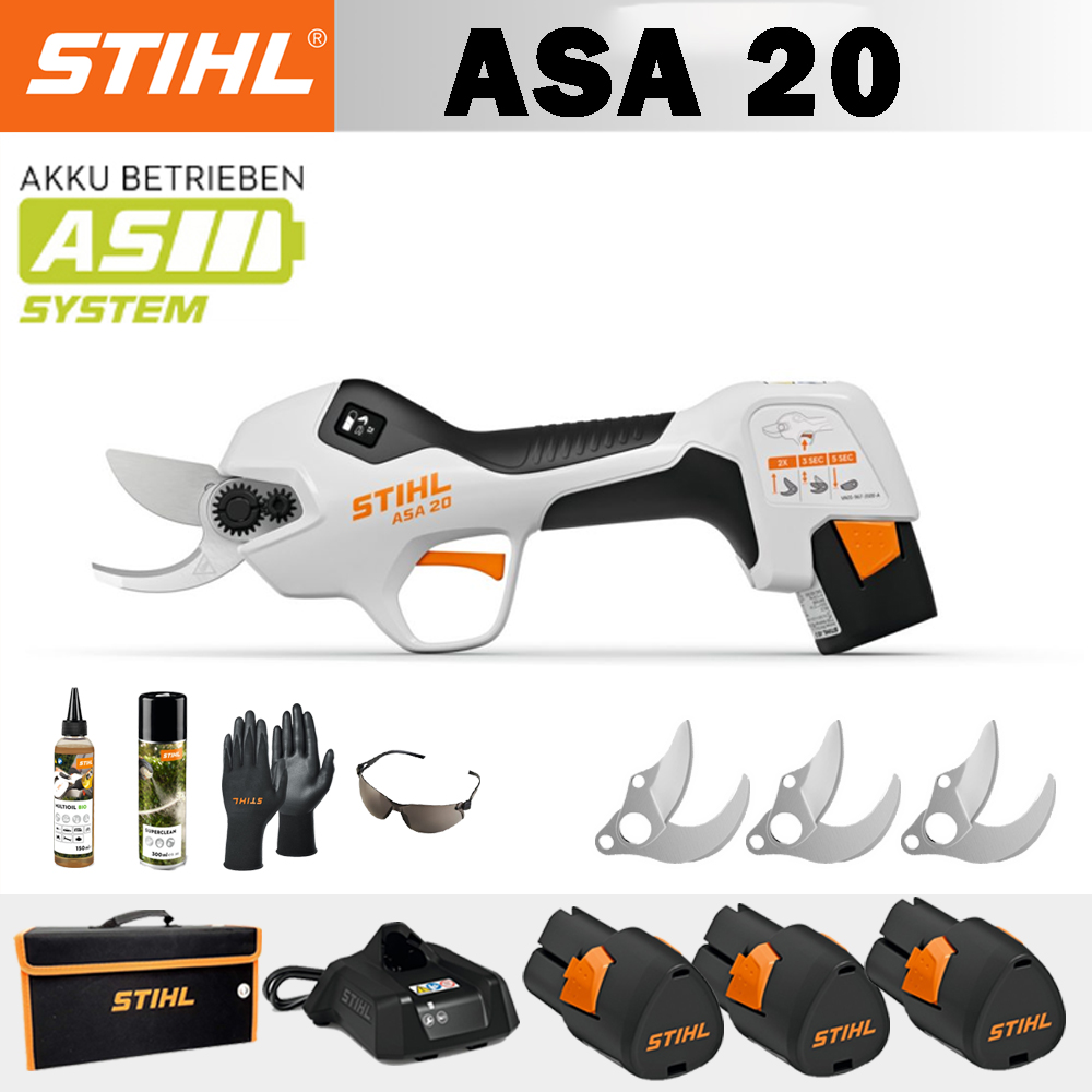 【STIHL】 ASA20*1, bateria de lítio*3, caixa de armazenamento*1, cabeçal de corte*3, carregador*1