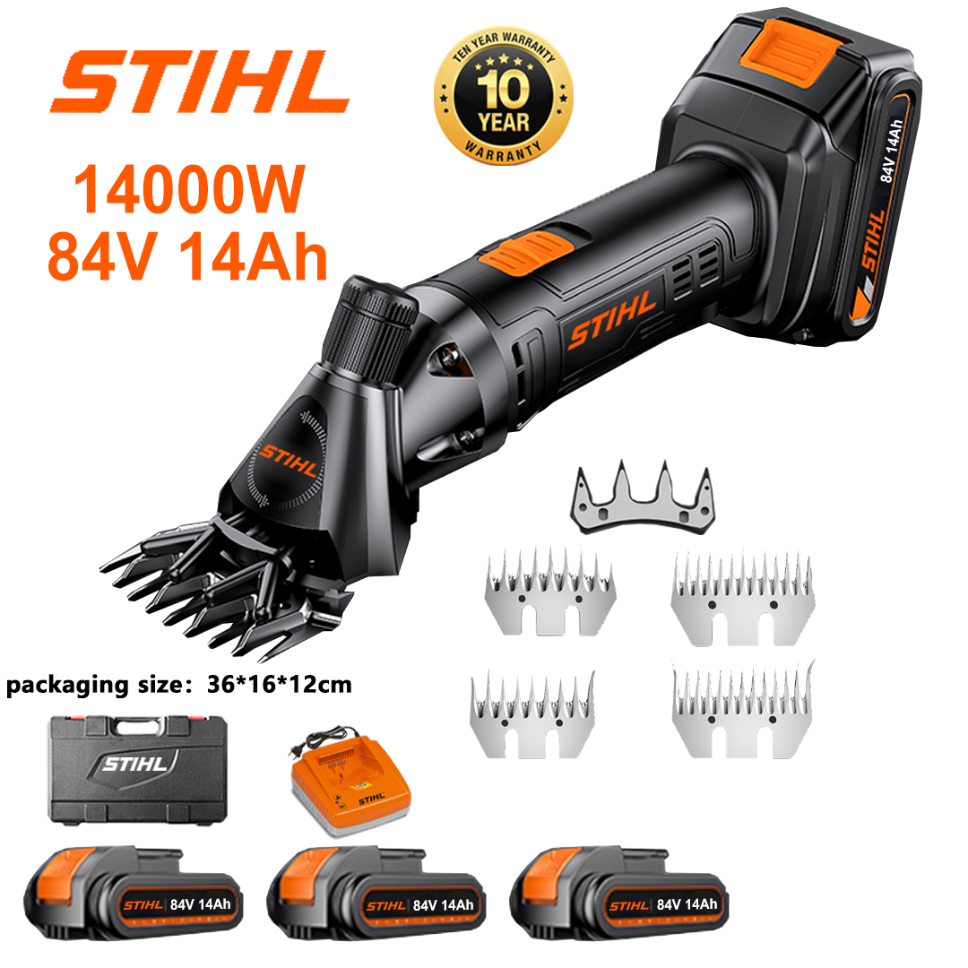Tijeras de lana de 14000 W de potencia*1 + Batería de litio de 84 V 14 Ah*3 + Cargador rápido*1 + Cuchilla de ajuste de cuatro dientes*1 + Cuchilla de nueve dientes rectos*1 + Cuchilla de nueve dientes curvos*1 + Cuchilla de trece dientes rectos*1 + Cuchilla de trece dientes curvos*1 + Caja de herramientas*1